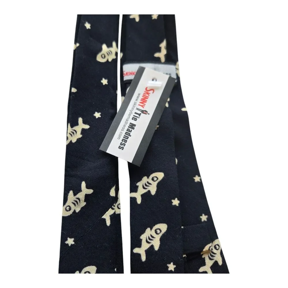 SKINNY TIE‎ MADNESS Neck Tie Black + Shark NWT SKM673